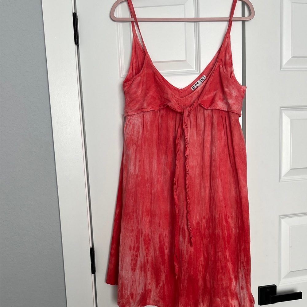 Attic Salt Red Tie-Dye Spaghetti Strap Dress